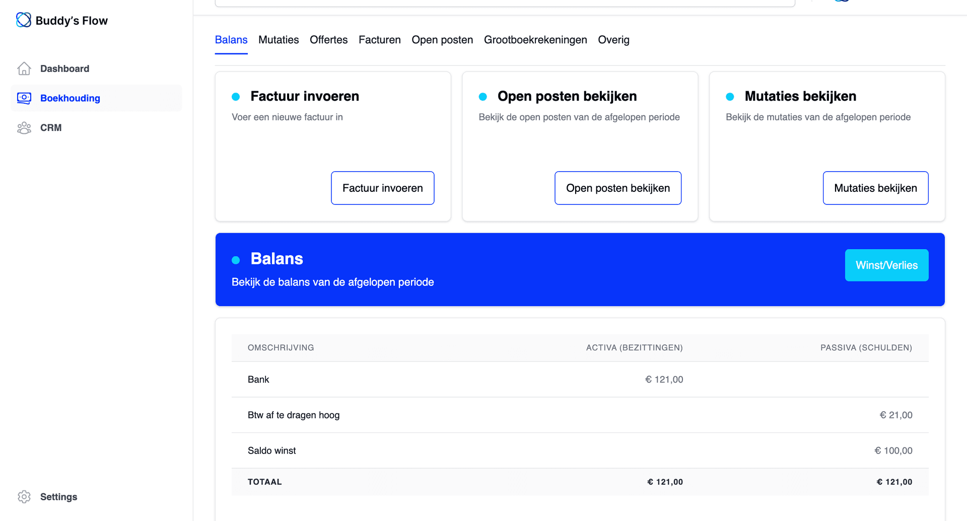 Boekhoudtool in Buddy's Flow Boekhouden in Buddy's Flow, overzicht van balans – boekhoudprogramma starters