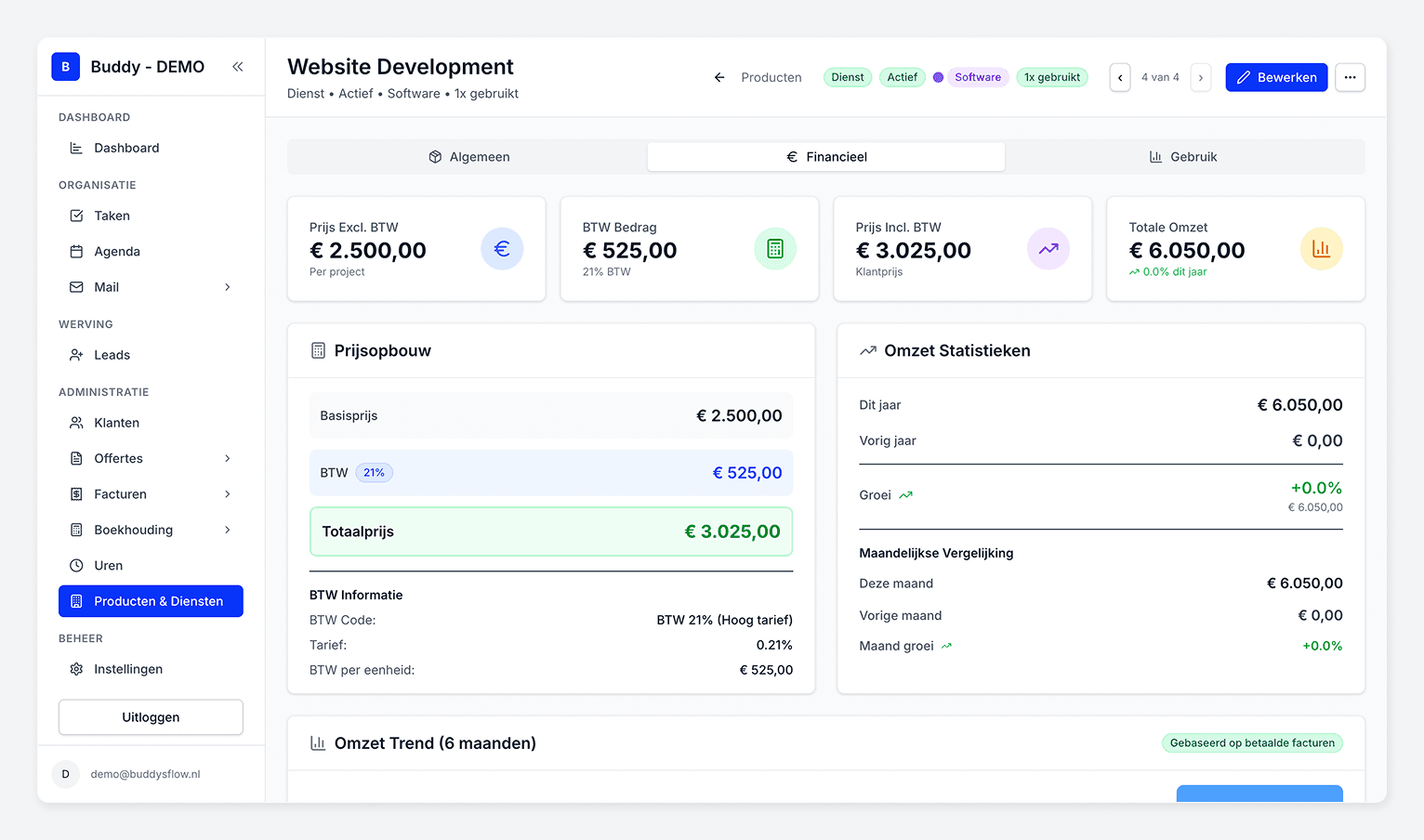 Buddy's Flow Producten - Productcatalogus interface